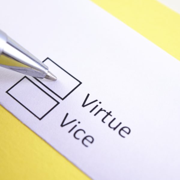 pen, 2 boxes to check, vice or virtue Virtue: A Step in Growing Spiritually in the Lord