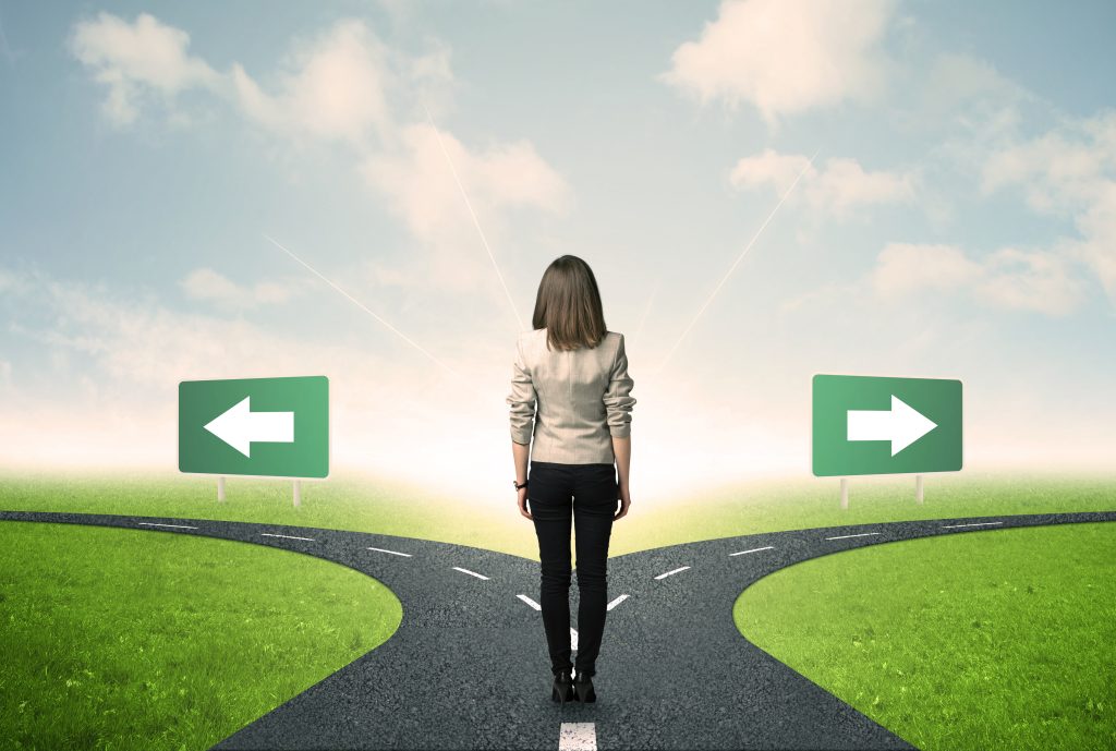 women standing between 2 paths Is is God's Will or My Own Desires? 5 Questions to Ask when making Decisions