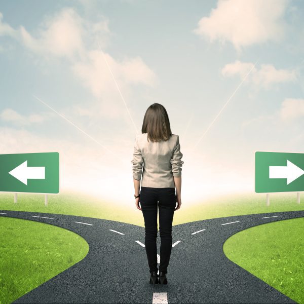 women standing between 2 paths Is is God's Will or My Own Desires? 5 Questions to Ask when making Decisions