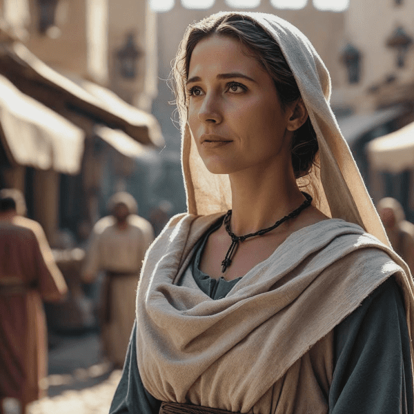 Biblical women with city in background. Redeemed Women in the Bible