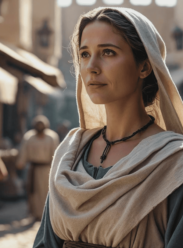 Biblical women with city in background. Redeemed Women in the Bible