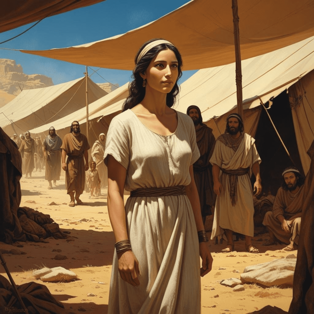 Biblical Woman in tent community walking. Who Am I in God's Eyes